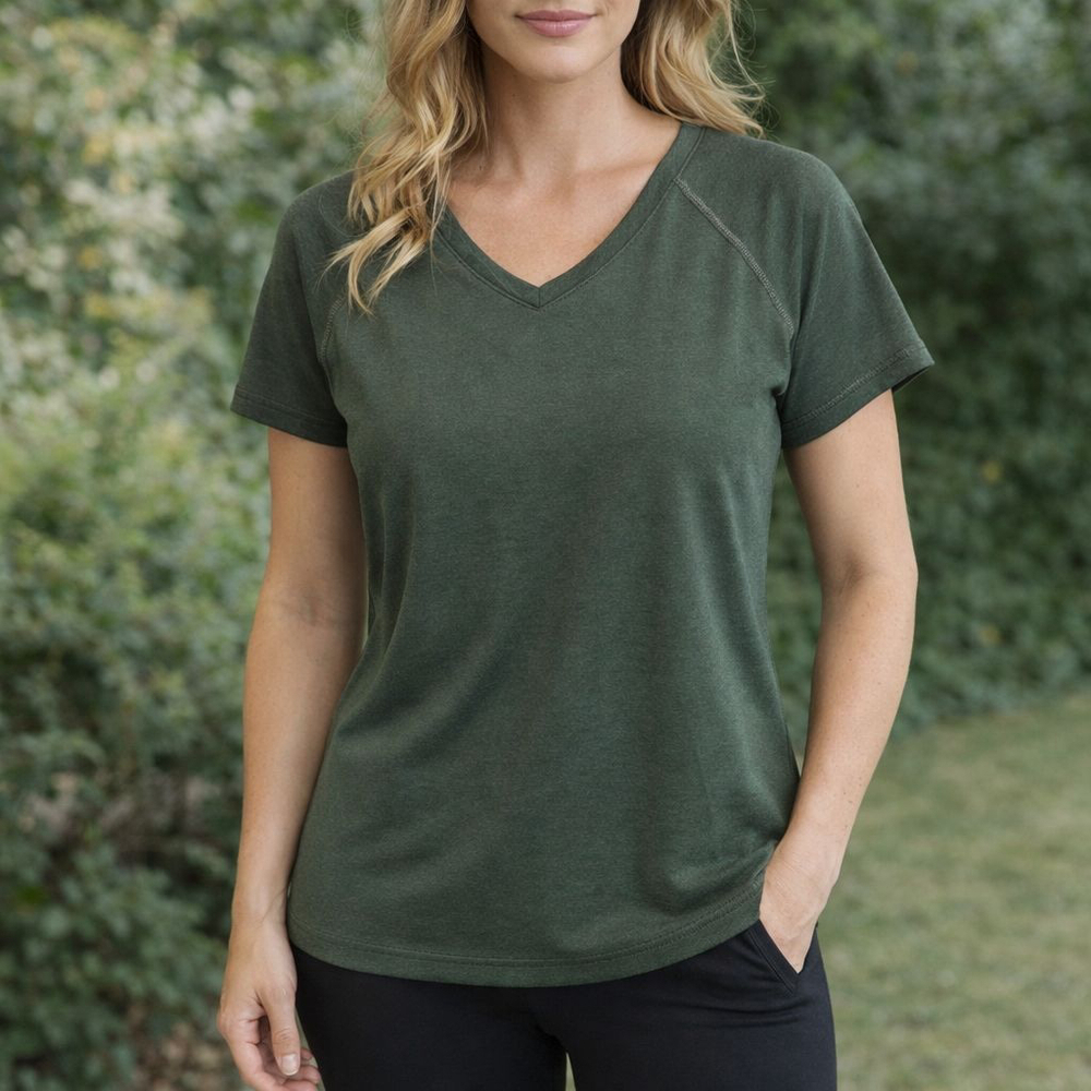Women's AVIVA Green Short Sleeve V-Neck Tee M